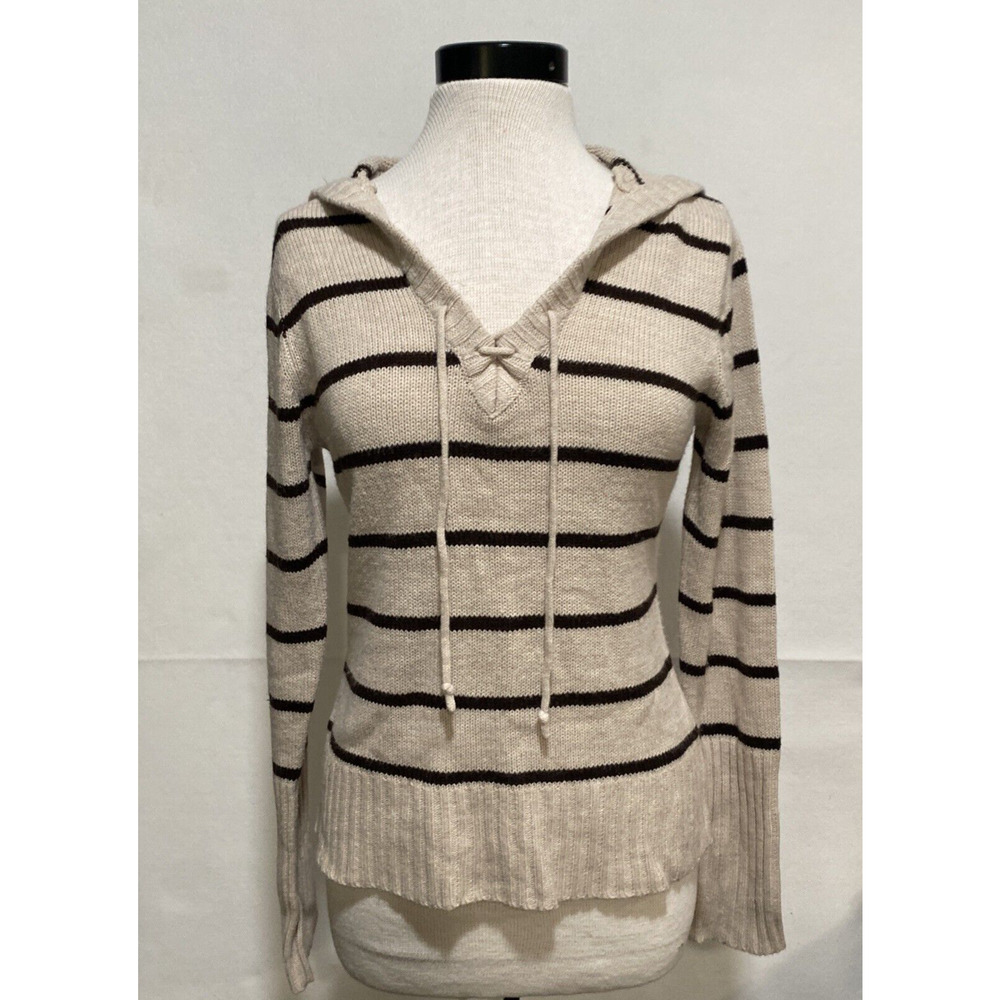 Vintage‎ L.E.I. Striped Hooded Knit Sweater 90s Y2K Jrs XL Women's Small
